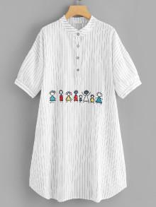Shein Cartoon Embroidered Stripe Shirt