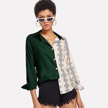 Shein Contrast Panel Geo Print Blouse