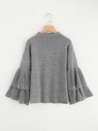 Shein Pearl Beading Tiered Bell Sleeve Jumper