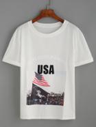 Shein White Graphic Print Drop Shoulder T-shirt