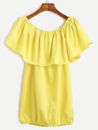 Shein Yellow Boat Neck Ruffle Elastic Hem Blouse