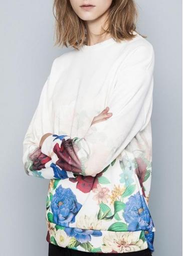 Rosewe Enchanting Flower Print Long Sleeve Round Neck Woman Sweats