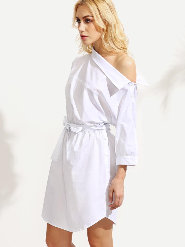 Shein White One Shoulder Tie Waist Dress