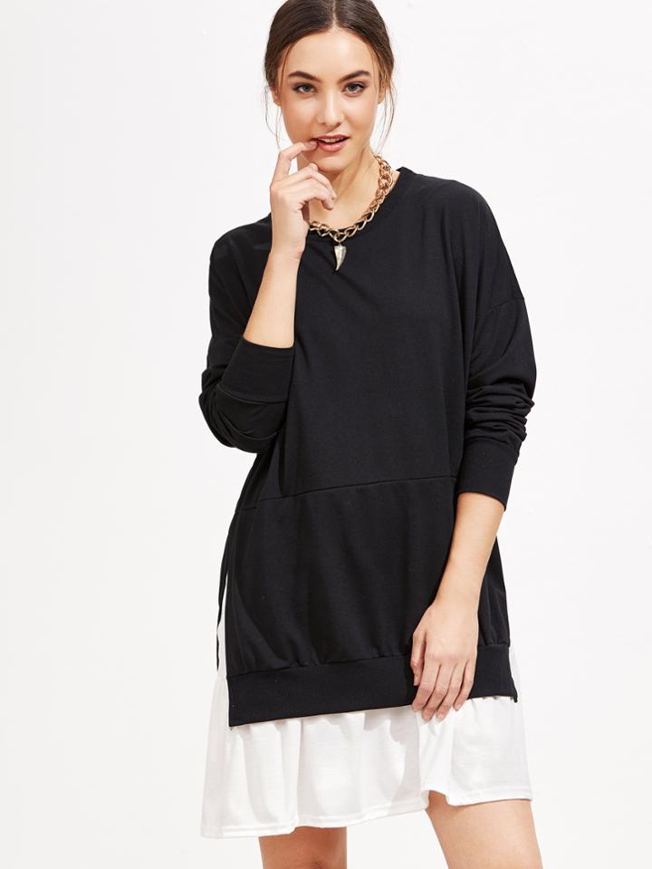 Shein Black Color Block 2 In 1 Sweatshirt Dress