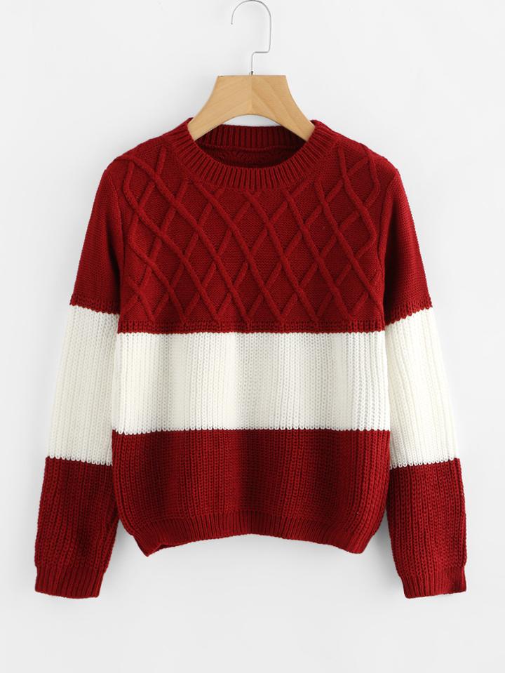 Shein Color Block Texture Knit Sweater