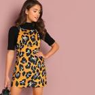 Shein Bib Pocket Front Animal Print Corduroy Dress