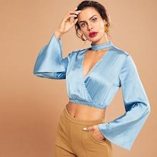 Shein Wrap Bell Sleeve Solid Top