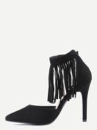 Shein Black Fringe Ankle Cuff Pointed Toe Heels