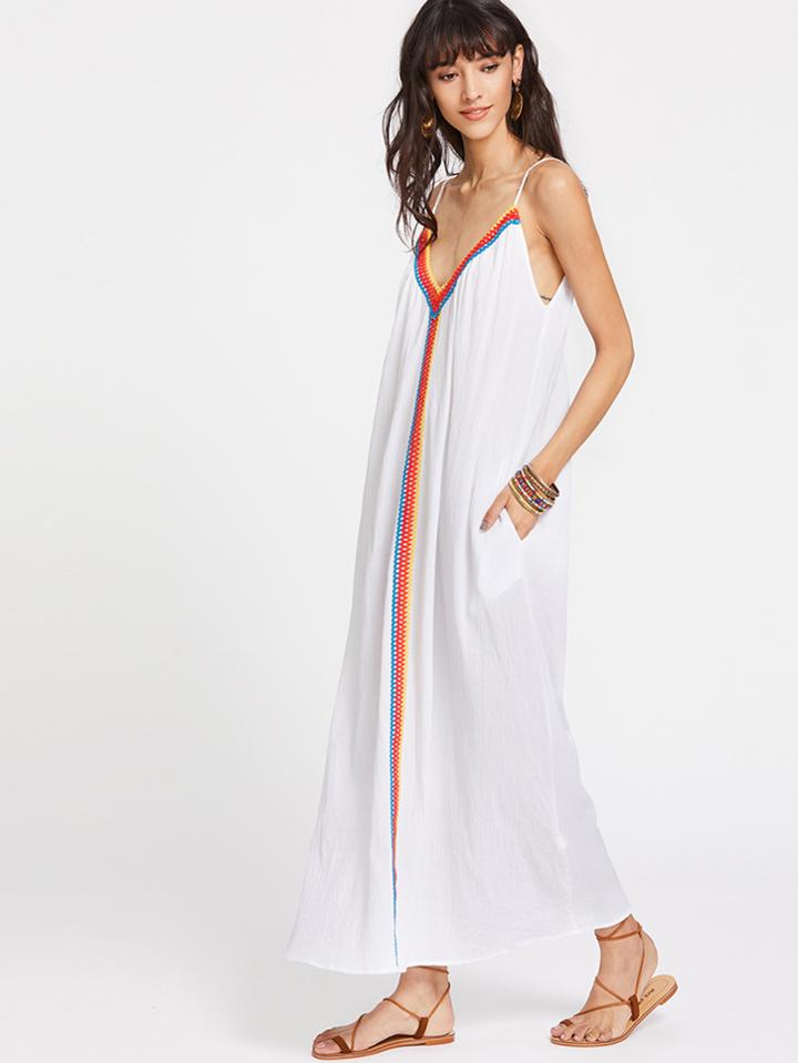 Shein Eyelet Lace Trim Scoop Back Cami Dress