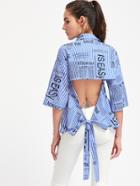 Shein Tied Open Back Allover Print Kimono Sleeve Blouse