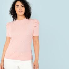 Shein Plus Pearl Detail Puff Sleeve Tee