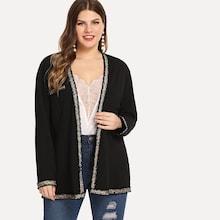Shein Plus Contrast Trim Open Front Coat