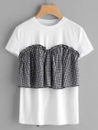 Shein Tie Back Frilled Checkered Bustier T-shirt
