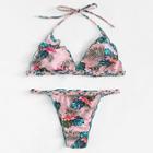 Shein Lettuce Trim Palm Print Bikini Set