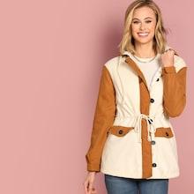 Shein Drawstring Detail Color Block Duffle Coat