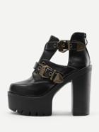Shein Double Buckle Strap Platform Heeled Boots
