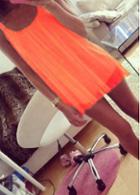 Rosewe Orange Red Chiffon Sleeveless Straight Dress