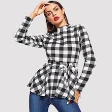 Shein Self Belted Plaid Peplum Top
