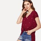 Shein Pearl Beading Draped Dip Hem T-shirt