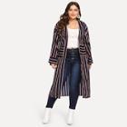 Shein Plus Belted Striped Coat