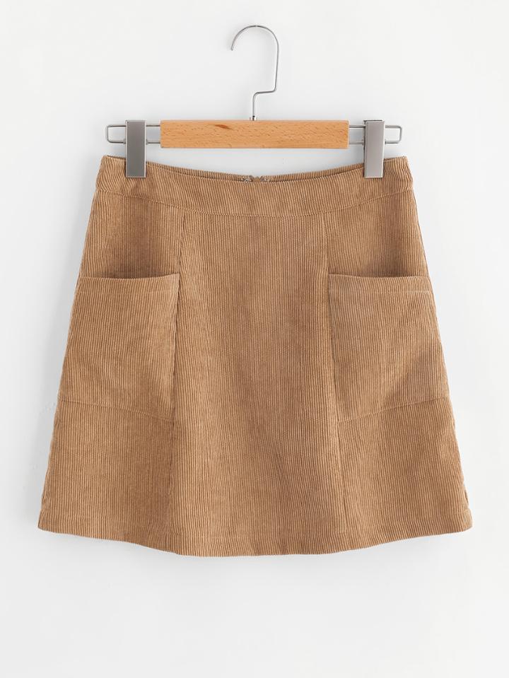 Shein Patch Pocket Front Cord Skirt