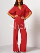 Shein Red Tie Back Capelet Jumpsuit