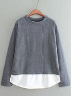 Shein Navy Crew Neck Striped Contrast Hem Sweater