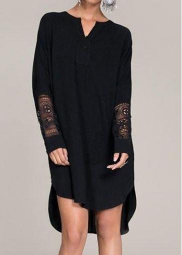 Rosewe Long Sleeve Black Asymmetric Hem Long Blouse