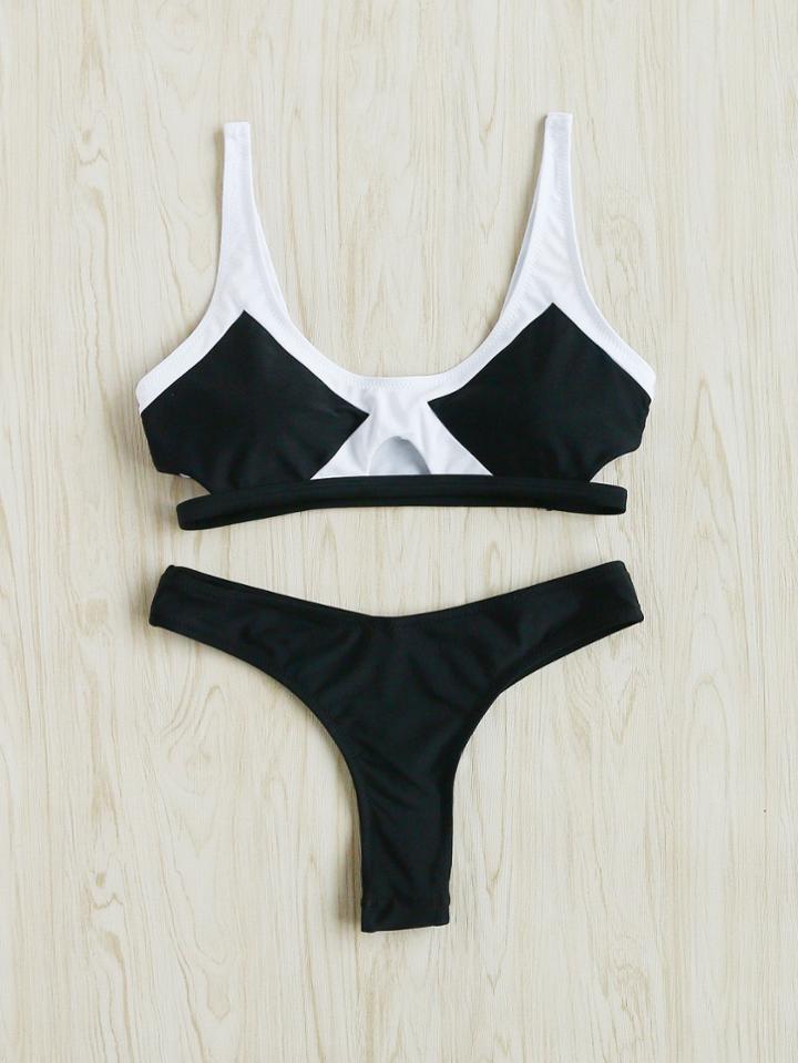 Shein Contrast Paneled Cut Out Bikini Set