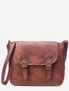 Shein Camel Distressed Dual Buckle Flap Satchel Bag