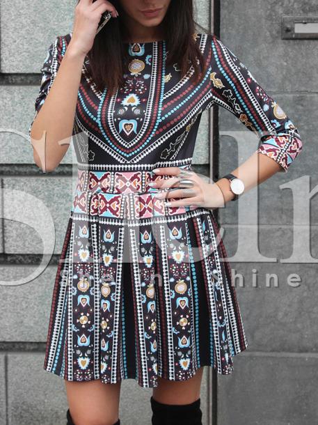 Shein Multicolor Tribal Print Pleated Dress