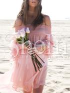 Shein Pink Off Shoulder Smock Ruffles Shift Dress