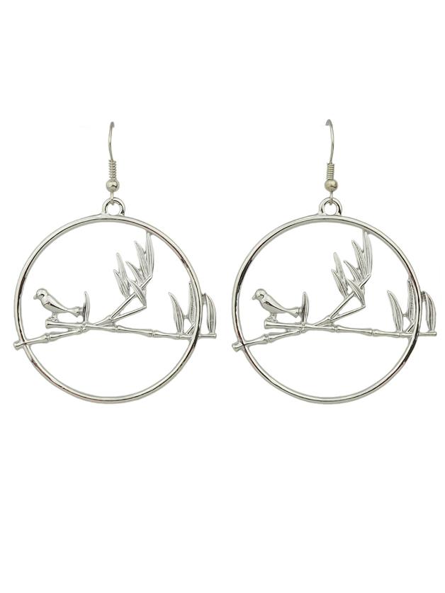 Shein Silver Color Big Round Bird Drop Earrings