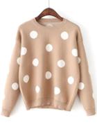 Shein Khaki Polka Dot Round Neck Sweater