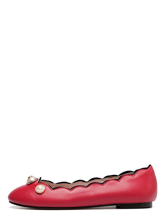 Shein Red Round Toe Scallop Trim Flats