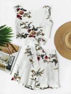Shein Floral Print Random V Back Tie Multiway Top With Shorts