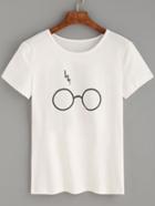 Shein White Glasses Lightning Print T-shirt