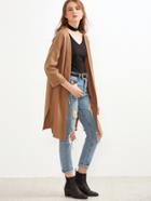 Shein Khaki Slit Side Cuffed Long Cardigan