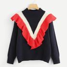 Shein Ruffle Detail Color Block Jumper