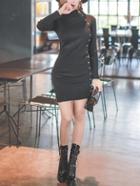 Shein Black Mock Neck Single Breasted Bodycon Sweater Dress