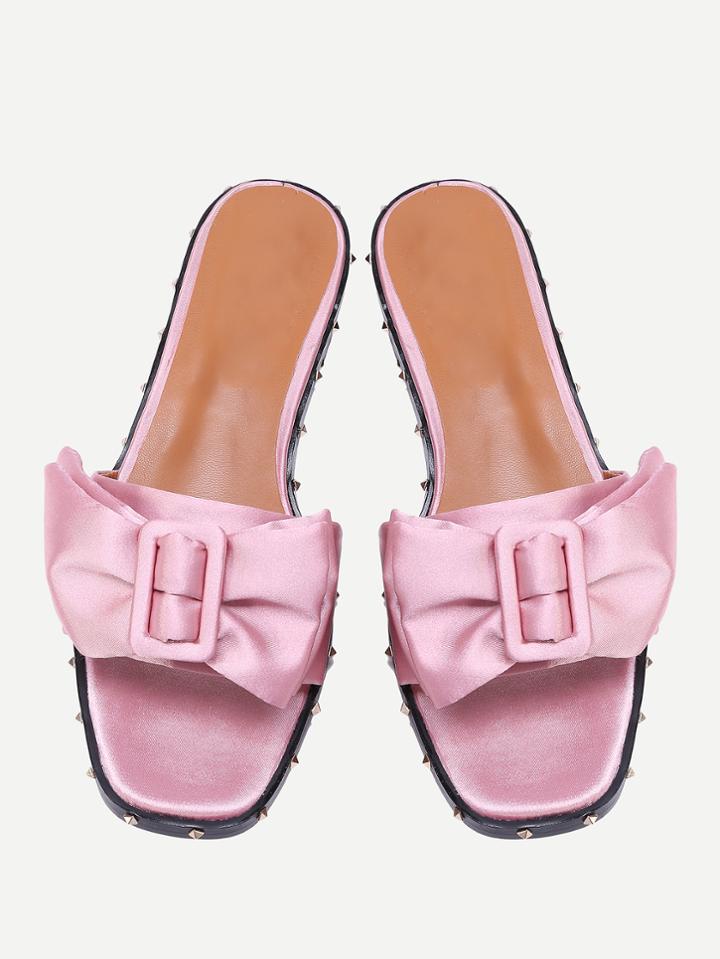 Shein Studded Detail Satin Sandals With Bow Tie