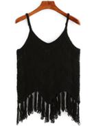 Shein Fringe Chevron Crochet Cami Top - Black