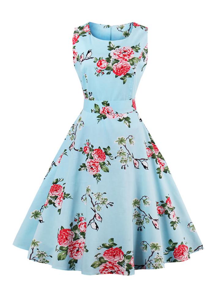 Shein Random Florals Bow Tie Back Circle Dress