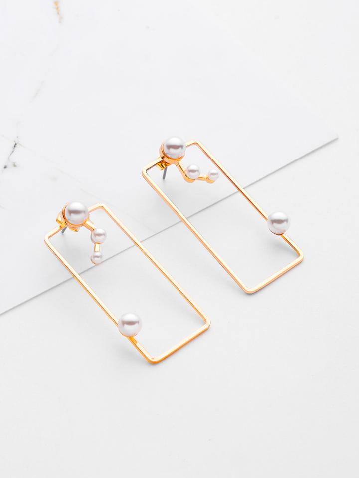 Shein Faux Pearl Decorated Rectangle Earrings