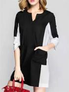 Shein Black Color Block Pockets Shift Dress