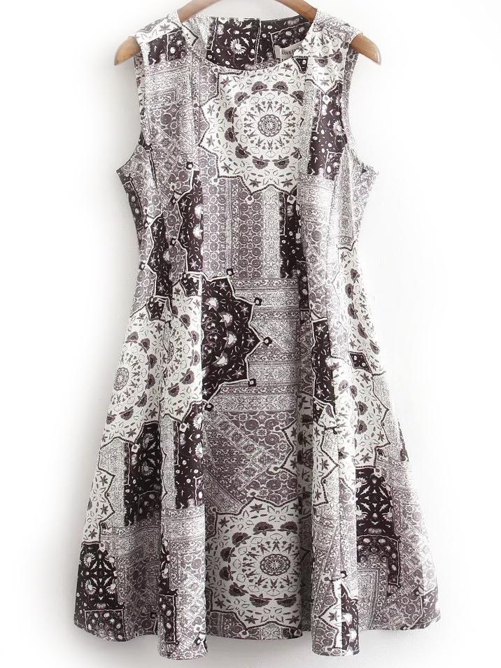 Shein Grey Sleeveless Floral A Line Dress