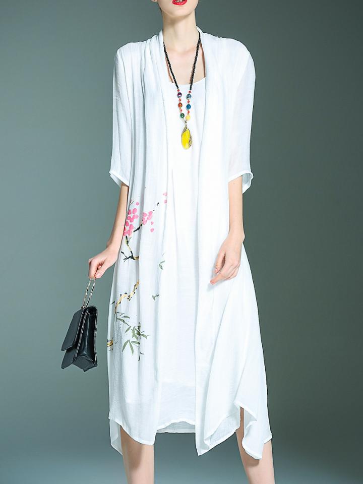 Shein White Fake Two Pieces Print Dress