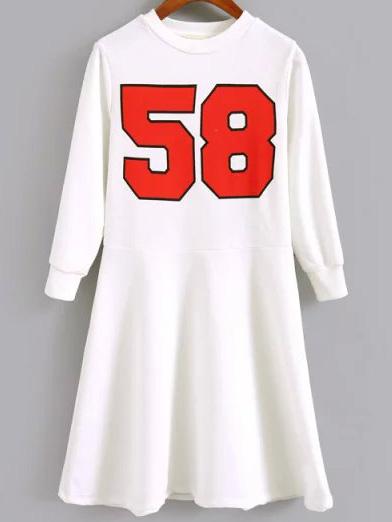 Shein White Crew Neck 58 Print Dress