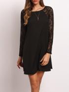 Shein Black Crew Neck Lace Hollow Back Dress