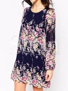 Shein Navy Long Sleeve Floral Dress